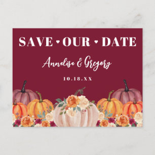 Fall Pumpkins Save Our Date Announcement Postcard