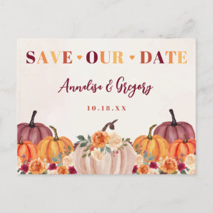Fall Pumpkins Save Our Date Announcement Postcard