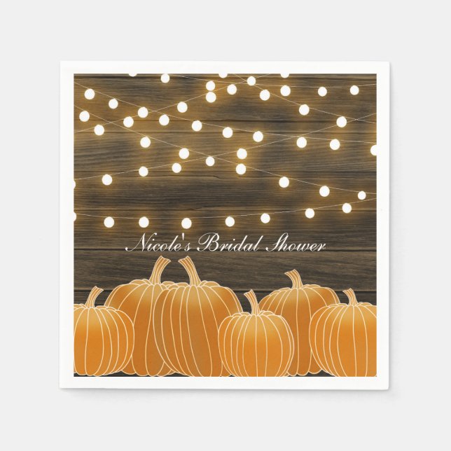 Fall Pumpkins & String Lights Rustic Bridal Shower Napkin (Front)