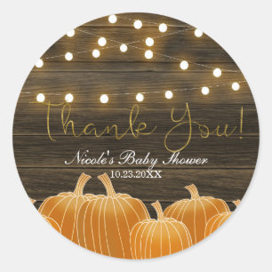 Fall Pumpkins String Lights Rustic Thank You Favou Classic Round Sticker