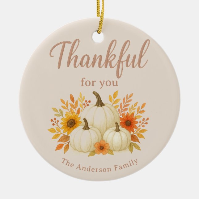 Fall Pumpkins & Sunflowers | Elegant Thanksgiving Ceramic Ornament (Front)