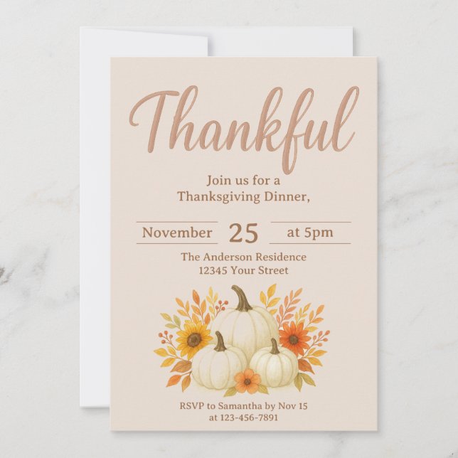 Fall Pumpkins & Sunflowers | Elegant Thanksgiving Invitation (Front)