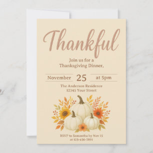 Fall Pumpkins & Sunflowers Elegant Thanksgiving Invitation