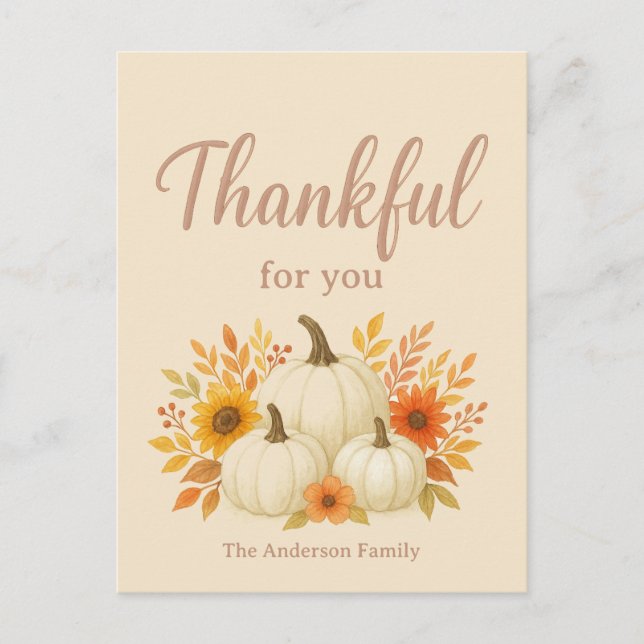 Fall Pumpkins & Sunflowers | Elegant Thanksgiving Postcard (Front)