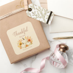 Fall Pumpkins & Sunflowers Elegant Thanksgiving Square Sticker