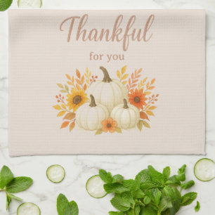 Fall Pumpkins & Sunflowers Elegant Thanksgiving Tea Towel