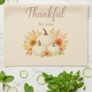 Fall Pumpkins & Sunflowers   Elegant Thanksgiving Tea Towel