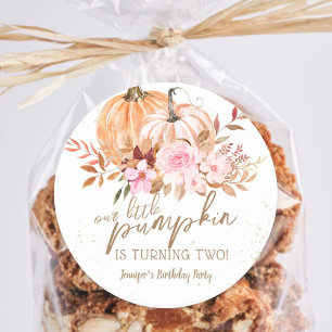 Fall Pumpkins Watercolor Boho Girl 2nd Birthday Classic Round Sticker