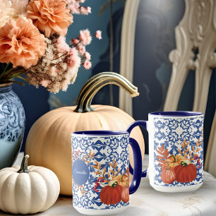 Fall Pumpkins Watercolor Floral and Autumn Leaves  Mug