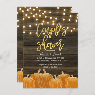 Fall Pumpkins Wood Lights Gold Couple's Shower  Invitation