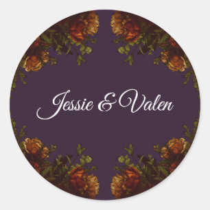 Fall Purple Rustic Orange Wedding Elegant Gothic Classic Round Sticker