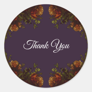 Fall Purple Rustic Orange Wedding Elegant Gothic Classic Round Sticker