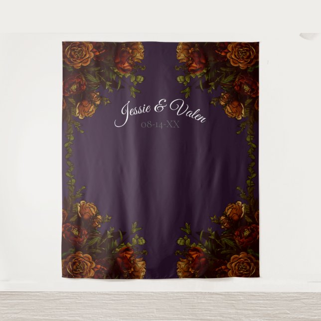 Fall Purple Rustic Orange Wedding Elegant Gothic Tapestry (Front)