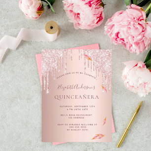 Fall Quincenera party rose gold glitter invitation Postcard