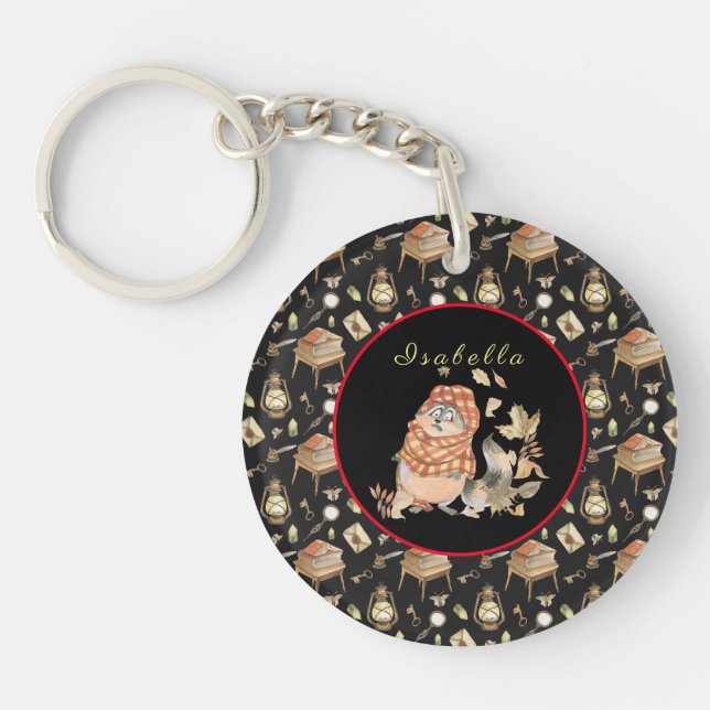 Fall Racoon Customise Text and Colour Key Ring (Front)