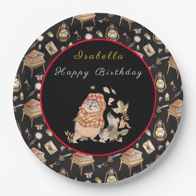 Fall Racoon Customise Text and Colour Paper Plate (Front)