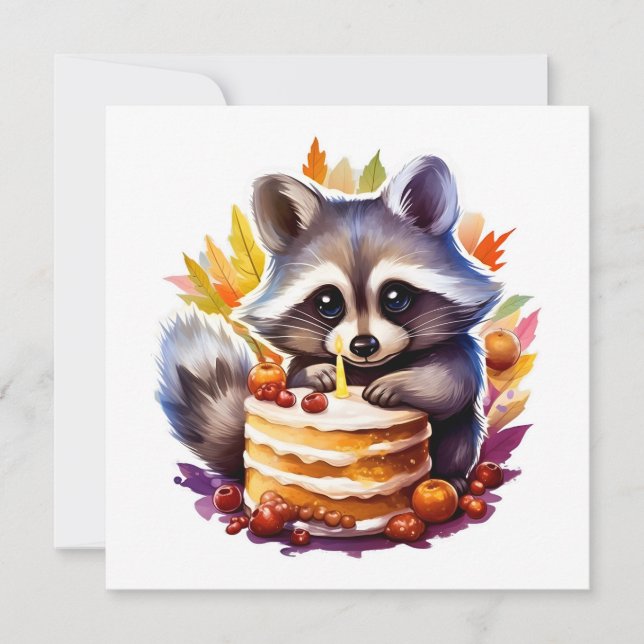 Fall Racoon with a 1th Birthday cake (Front)