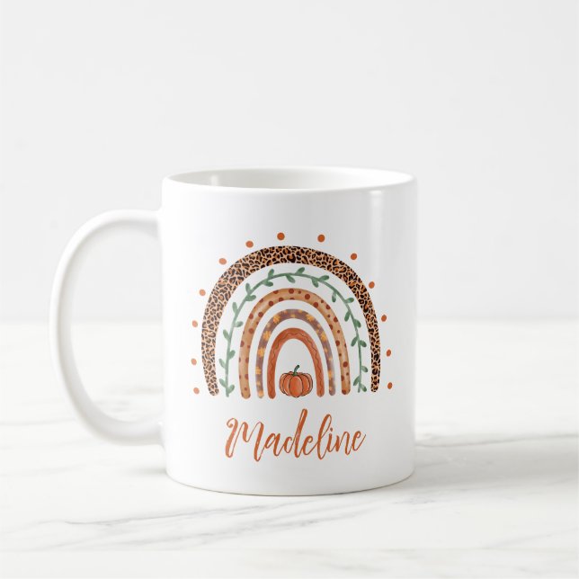 Fall Rainbow Monogram Name Coffee Mug (Left)