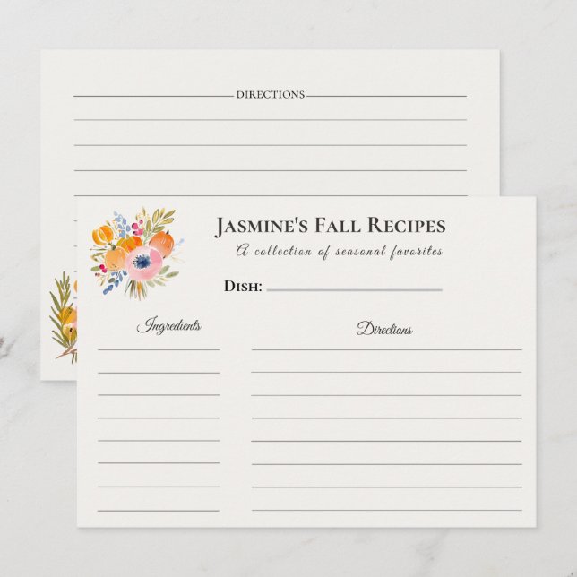 Fall Recipe Card – Watercolor Kitchen  (Front/Back)