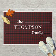 Fall Red and Black Plaid Family Name Welcome