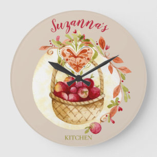 Fall Red Apple Basket  Large Clock