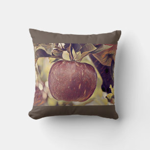 Fall red apple fruit and leaves watercolor cushion
