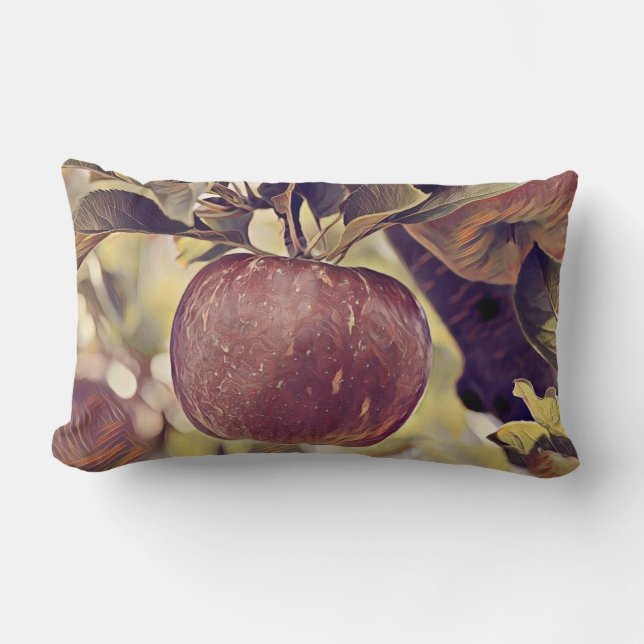 Fall red apple fruit and leaves watercolor  lumbar cushion (Front)
