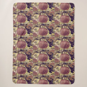 Fall red apple fruit and leaves watercolor  sherpa blanket