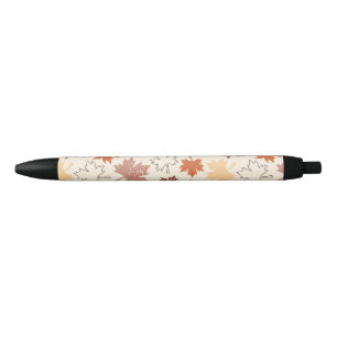 Fall red brown maple leaves earth colours black ink pen