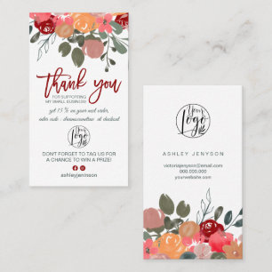 Fall red floral watercolor logo order thank you business card