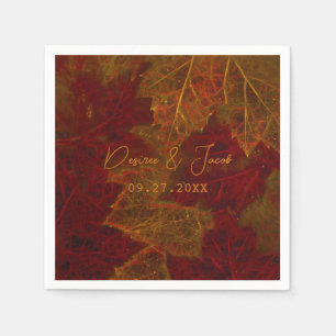 Fall Red Gold Rustic Elegant Maple Leaves Napkin