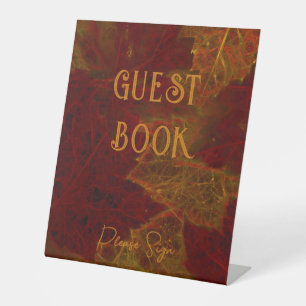 Fall Red Gold Rustic Maple Leaves Sign Guest Book