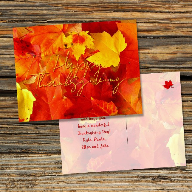 Fall Red Leaves Happy Thanksgiving Postcard (Creator Uploaded)