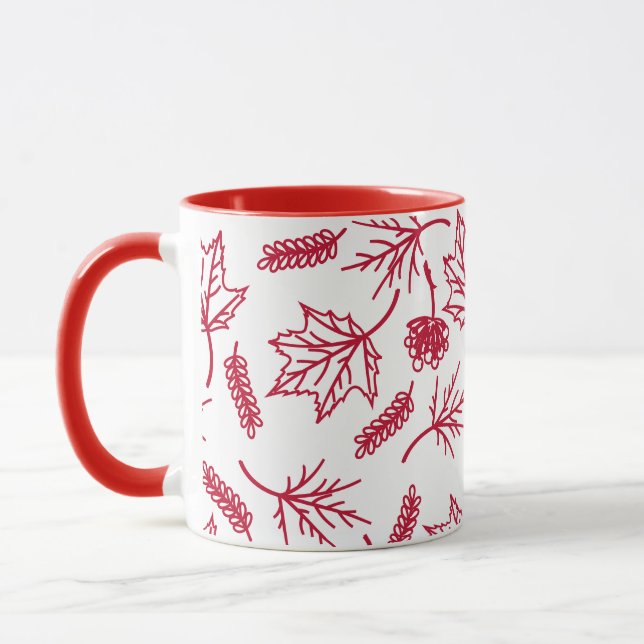 Fall Red Leaves Outline Two-Tone Mugs (Left)