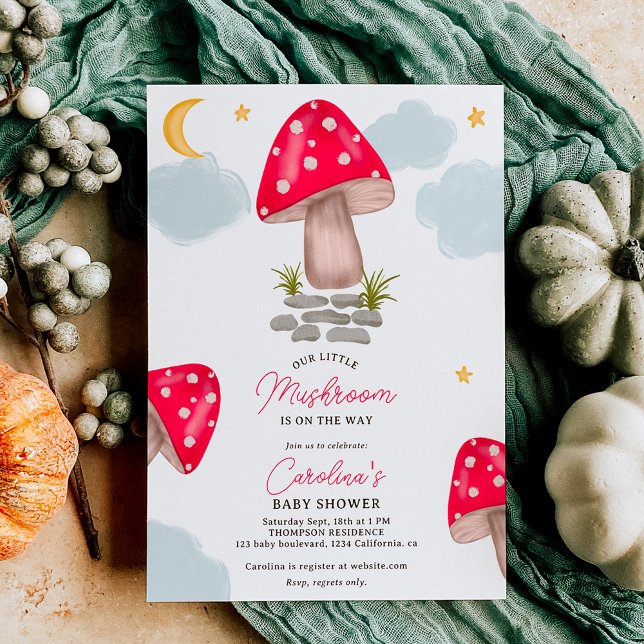 Fall red little mushroom moon baby shower invitation (Fall red little mushroom moon baby shower invitation)