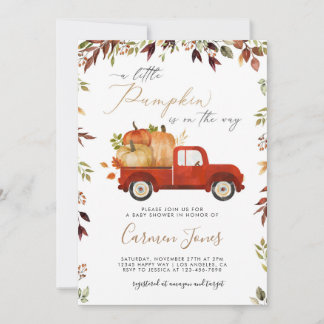 Fall Red Pumpkin Truck Baby Shower Invitation
