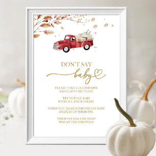 Fall Red Truck Dont Say Baby Shower Game Sign
