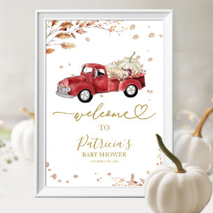 Fall Red Truck Pumpkin Baby Shower Welcome Sign
