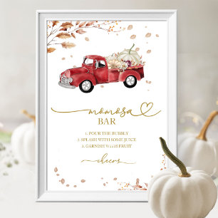 Fall Red Vintage Truck Momosa Bar Baby Shower Sign