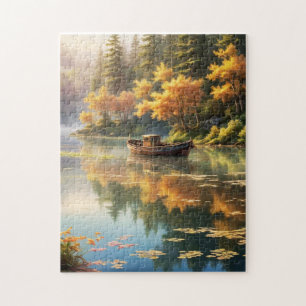 Fall reflections on blue lake jigsaw puzzle