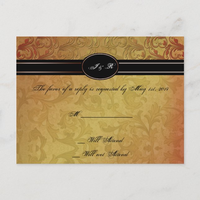 Fall Regency Wedding RSVP Invitation Postcard (Front)