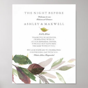 Fall Rehearsal Dinner Table Sign Botanical Leaves 