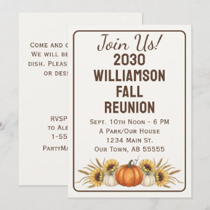 Fall Reunion Pumpkin Sunflower Invitation Card