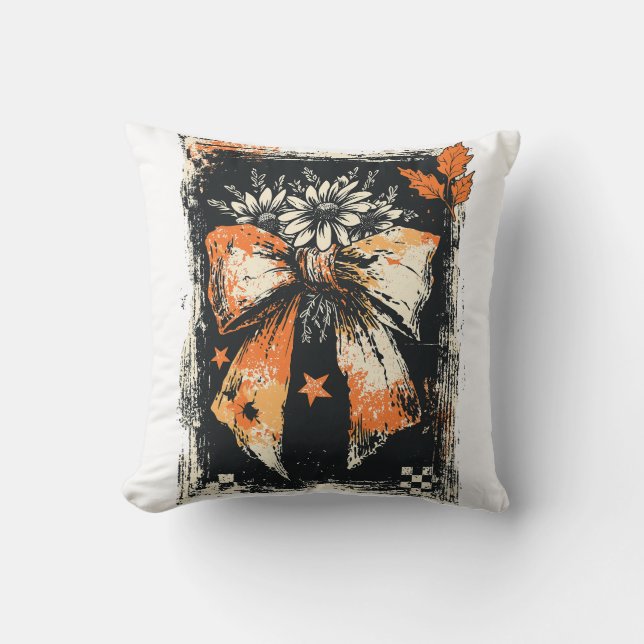 Fall Ribbon Bow Distressed Cushion (Front)