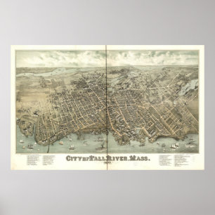 Fall River Mass. 1877 Antique Panoramic Map Poster