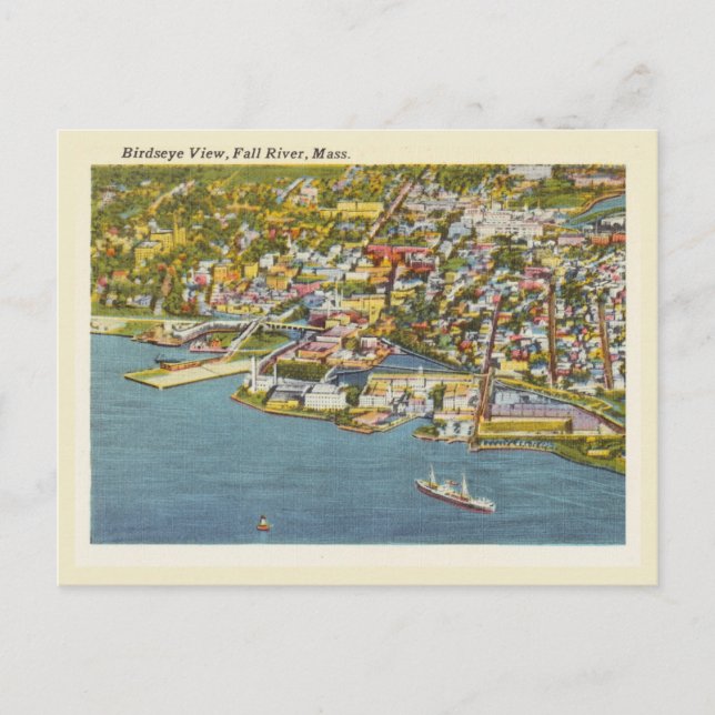 Fall River Massachusetts vintage bird's eye view Postcard (Front)