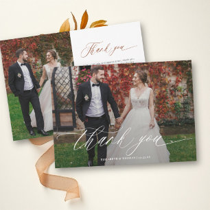 Fall Romantic Calligraphy Modern Wedding Photos Thank You Card