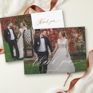 Fall Romantic Modern Minimalist Wedding Photos Thank You Card