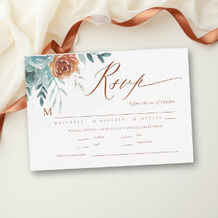 Fall Romantic Soft Teal Orange Meal Wedding RSVP Card