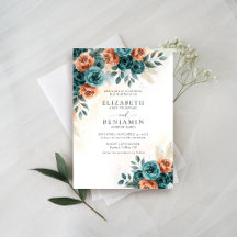 Fall Romantic Teal Burnt Orange Floral Wedding